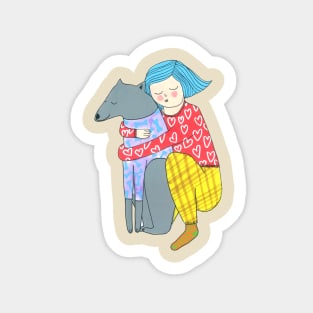 Girl and her dog Sticker